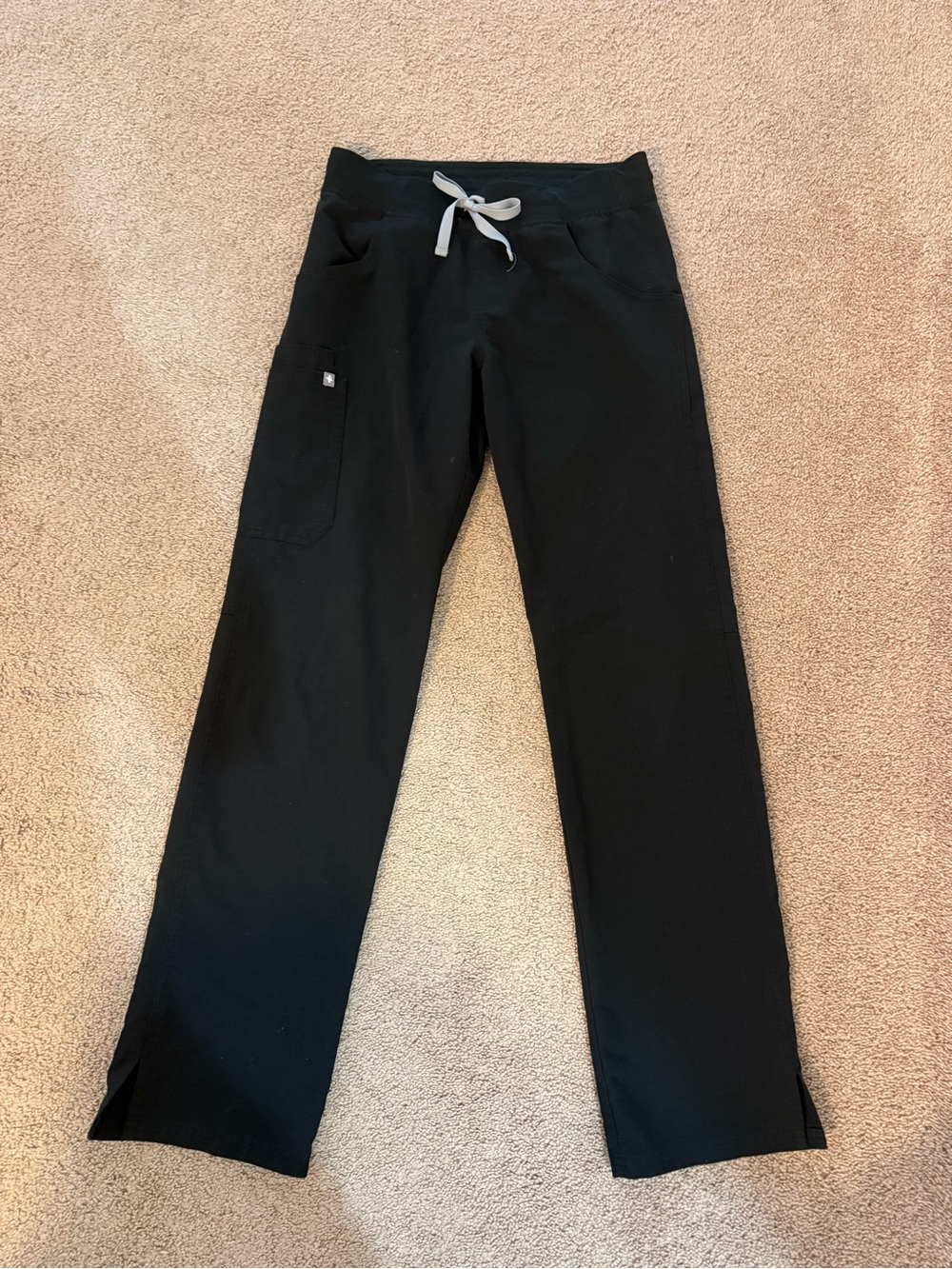 Figs Kade Black Straight-Leg Scrub Pants with Gray Drawstring